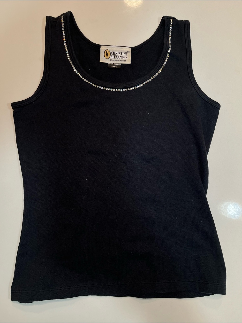 Vintage Christine Alexander Black Rhinestone Scoop Neck Tank Top - Size Small